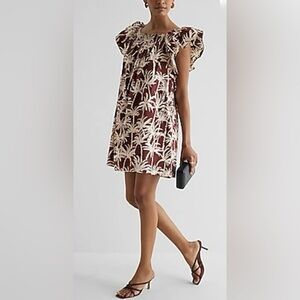 EXPRESS Brown and White Palm Tree Print dress